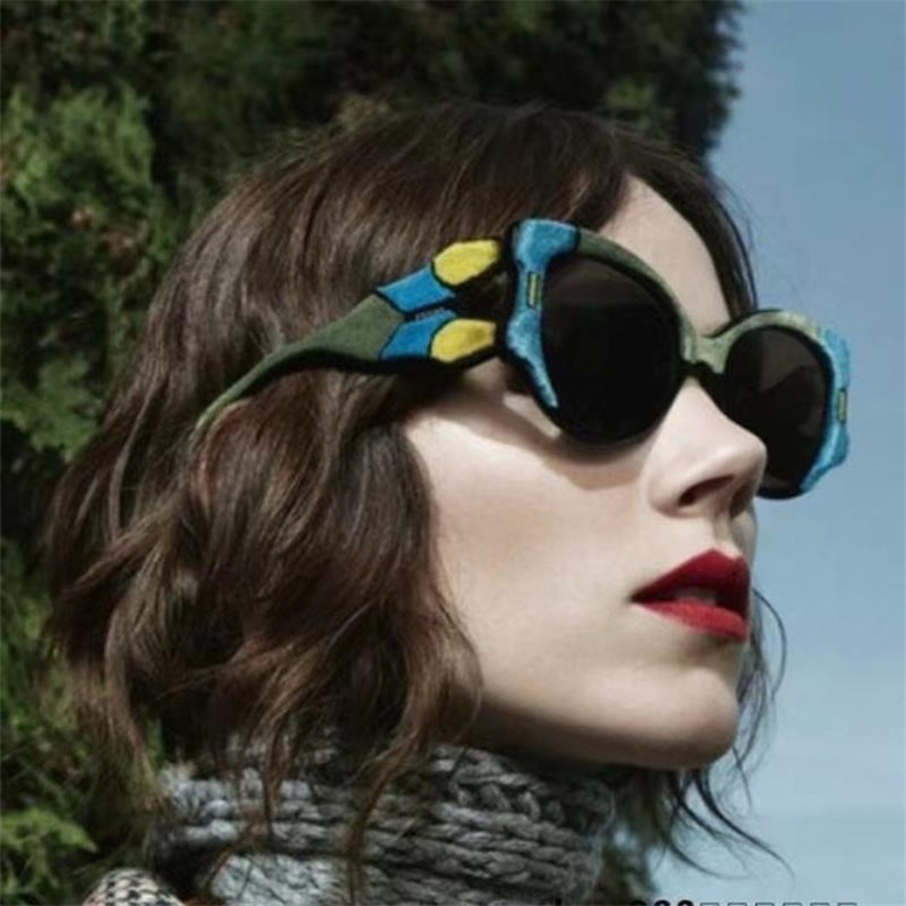 PRADA Tapestry Square Velvet Pr10us Azure Green Color Block Black Sunglasses 10u - Picture 3 of 11